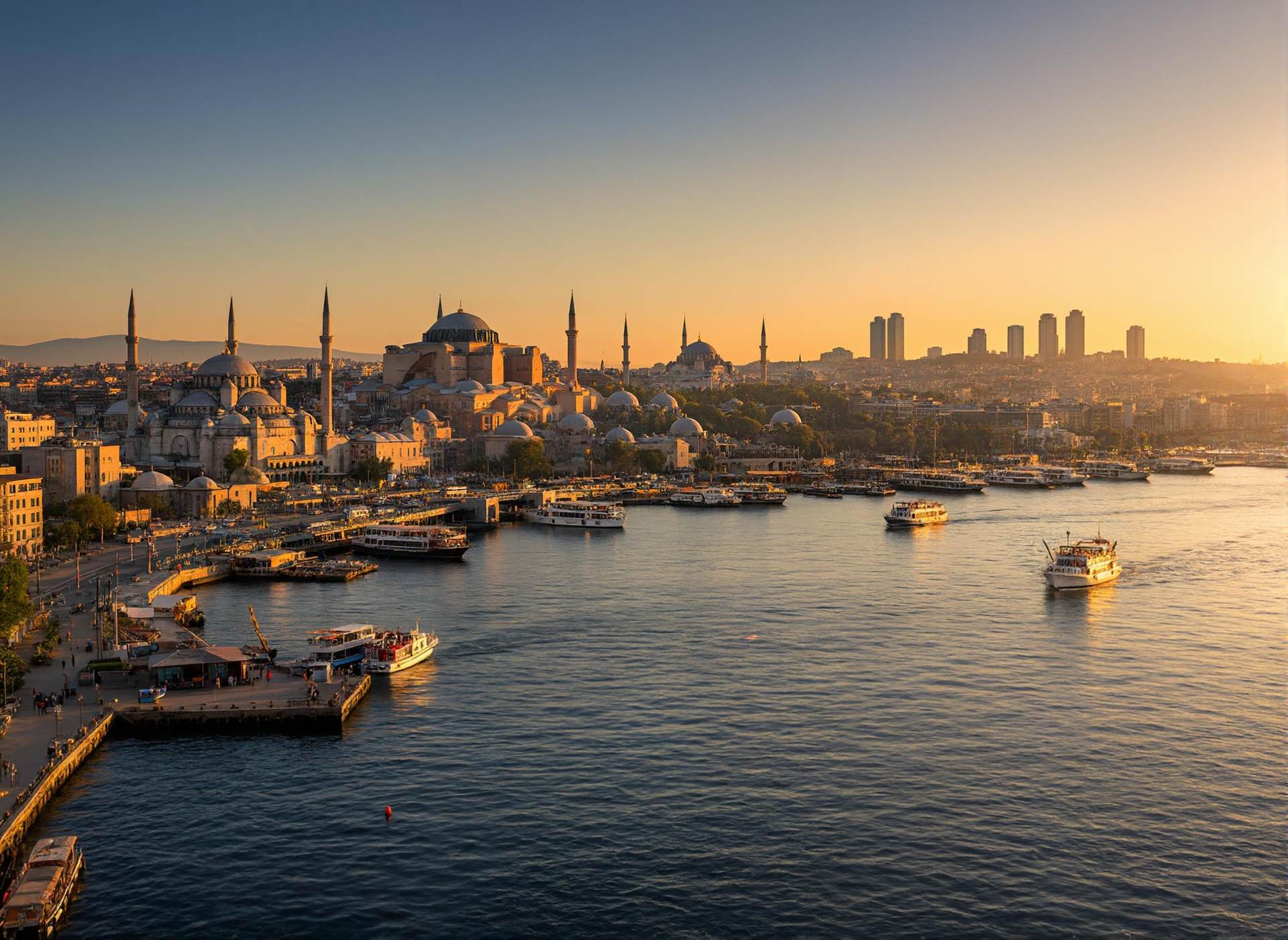 Bosphorus and the historic skyline of Istanbul at sunset