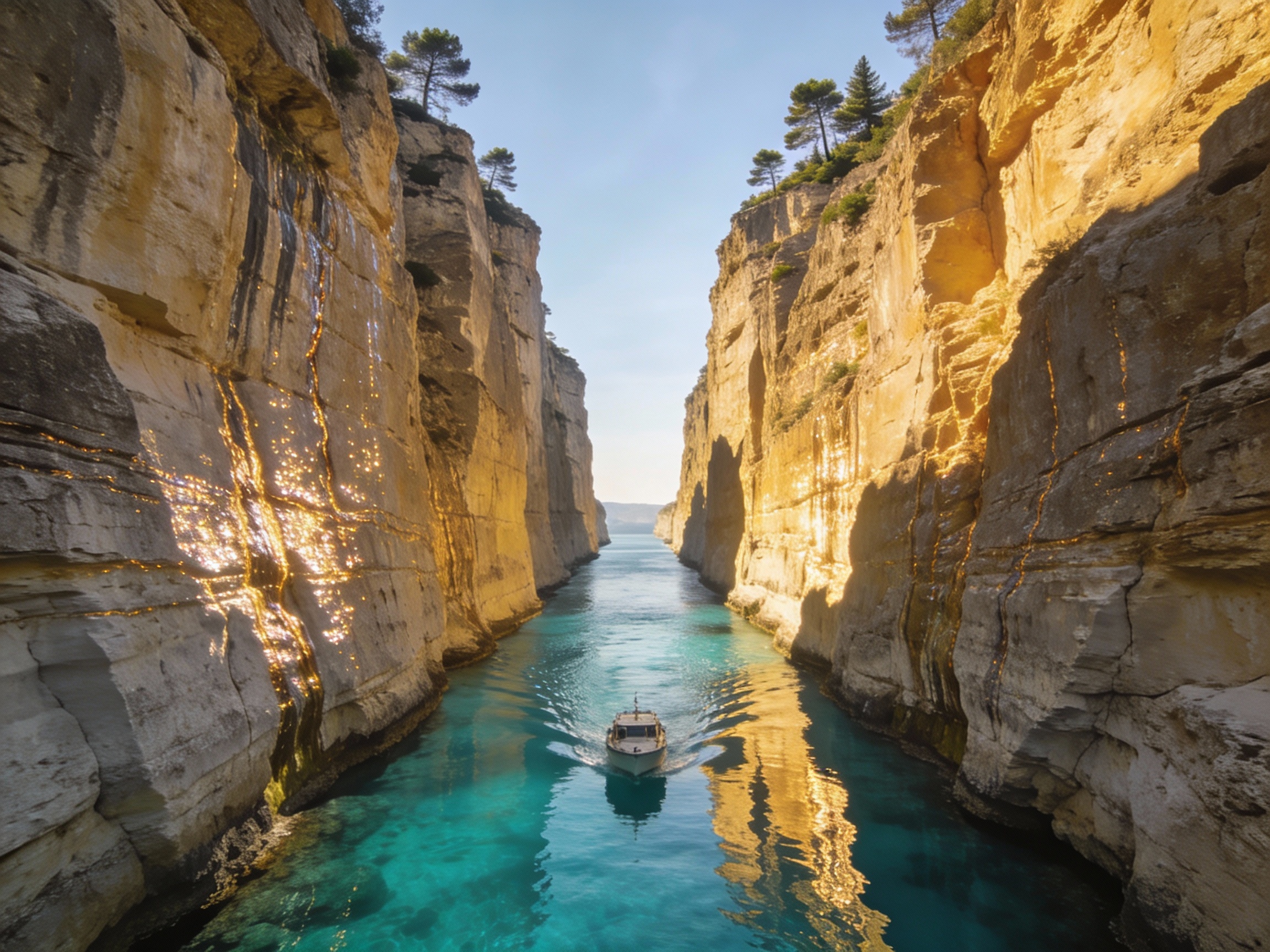 Vertical cliffs and waterway of the Corinth Canal
